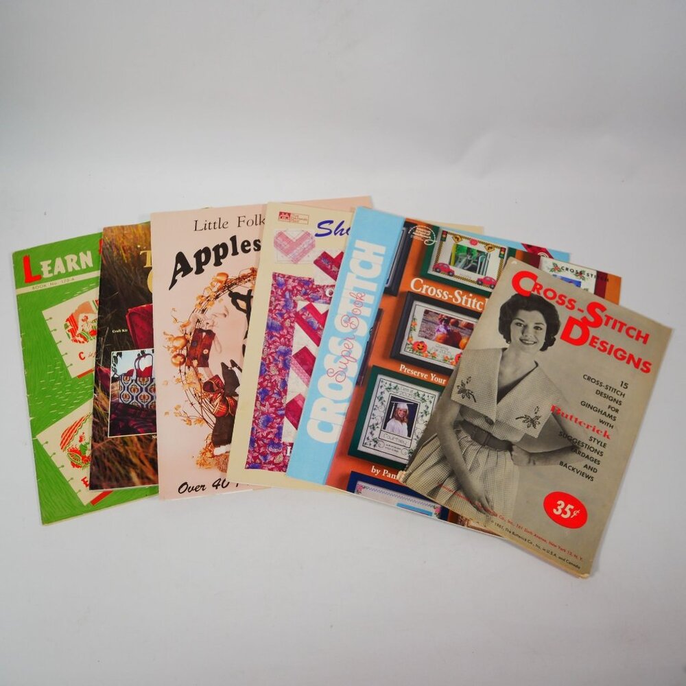 Crafting Cross-Stitch Needlework Sewing Booklet Lot Of 7 Vintage 1950s-1990s
